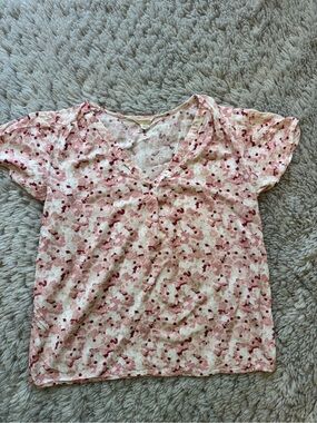 Caslon from Nordstrom 100% Rayon Women’s pink/ white short sleeve blouse Size M